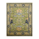 Multi Size Hand Knotted LoomBloom Muted Turkish Oushak 100% Wool Traditional  Oriental Area Rug Green,Navy Color